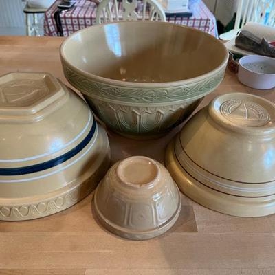 antique, vintage and new stoneware mixing bowls