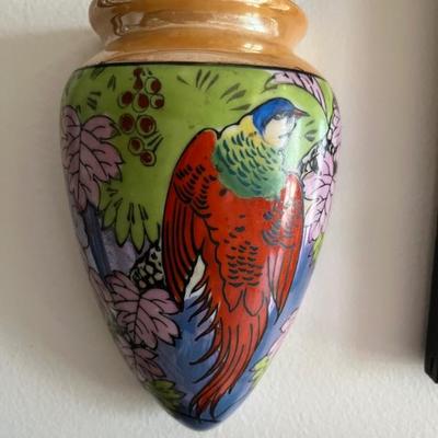 vintage and antique ceramic wall pockets, made in Japan, flowers, birds, dogs, figures