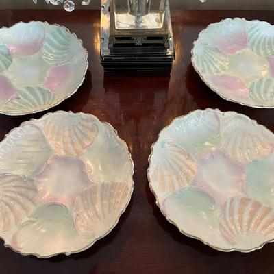 set of 4 vintage oyster plates