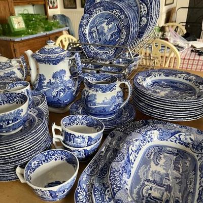 Spode â€œBlue Italianâ€â€”this set will be sold by the piece 
8 dinner plates
10 rim soup plates
10 salad plates
15 brand and butter...