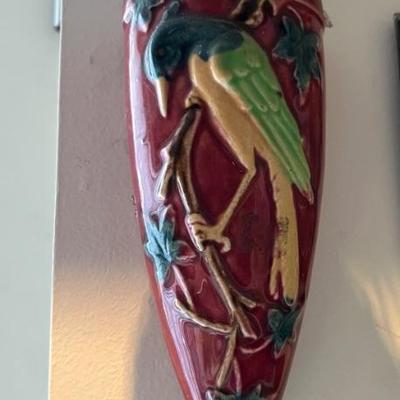 vintage and antique ceramic wall pockets, made in Japan, flowers, birds, dogs, figures