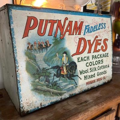 antique store display cabinet for Putnam Dyes, good condition