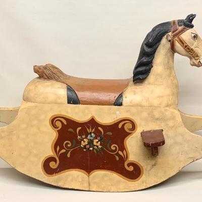 Antique 19th C. Swedish wooden rocking horse w/ original paint decoration