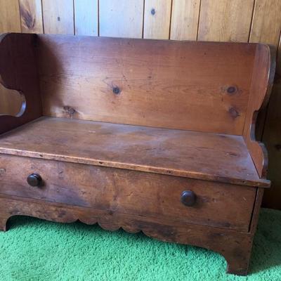 Antique pine bench w/ drawer, sq. nails