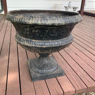 Antique 3 pc. cast iron garden urn
