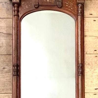 Antique Victorian walnut and gilt hallway/ foyer mirror. All original