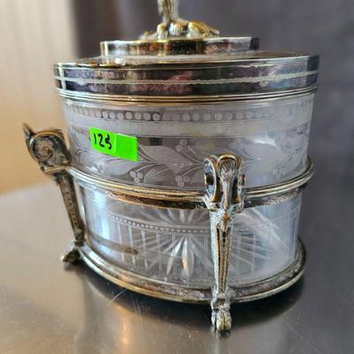 Antique Etched Crystal & Silverplate Biscuit Jar