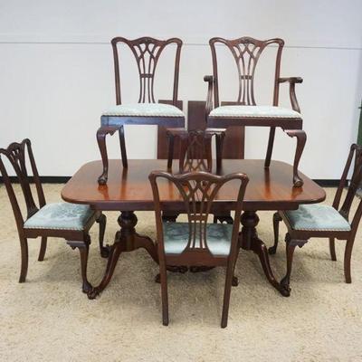 1118	MAHOGANY CHIPPENDALE STYLE DINING ROOM TABLE, BALL & CLAW FOOT W/6 CHAIRS & 3 LEAVES TABLE APPROXIMATELY 66 IN X 44 IN X 30 IN HIGH,...