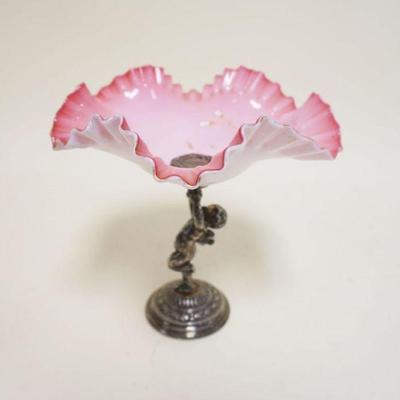 1072	PAIRPOINT PINK CASED GLASS COMPOTE W/FIGURAL SILVERPLATE BASE, APPROXIMATELY 9 IN HIGH
