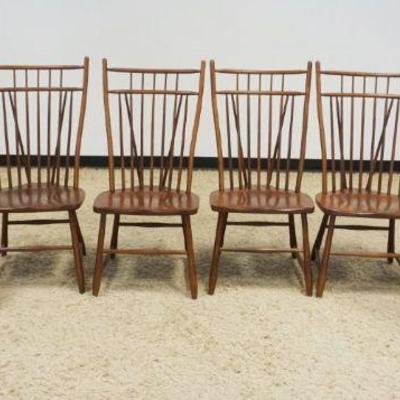 1146A	SET OF 6 WINDSOR STYLE S BENT & BROS CHAIRS, SOLID OAK, 4 SIDE & 2 ARM, ARMCHAIR APPROXIMATELY 47 IN HIGH
