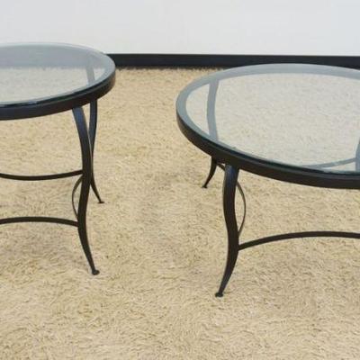 1020	2 GLASS TOP METAL LAMP TABLES, LARGEST APPROXIMATELY 36 IN X 20 IN HIGH
