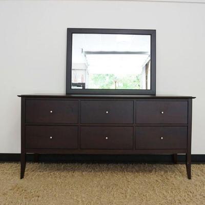 1005	BARONET MODERN STYLE 6 DRAWER CHEST W/MIRROR, CHEST APPROXIMATELY 63 IN X 20 IN X 30  IN HIGH
