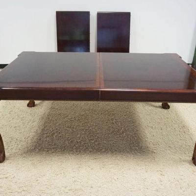 1146B	MAHOGANY CHIPPENDALE STONELEIGH FURNITURE CO BALL & CLAW FOOT DINING TABLE W/2 LEAVES, TABLE APPROXIMATELY 76 IN X 46 IN X 30 IN...