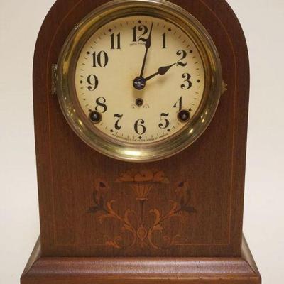 1150	SETH THOMAS MANTLE CLOCK MOHGANY INLAID DOME TOP CASE, APPROXIMATELY 13 IN HIGH
