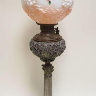 1046	FANCY VICTORIAN BANQUET LAMP W/CORINTHIAN COLUMN CENTER & CLAW FOOT BASE, APPROXIMATELY 34 IN HIGH
