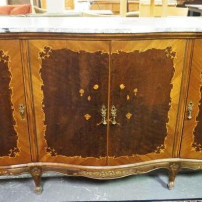 1108	ITALIAN MARBLE TOP INLAID 4 DOOR SERVER, APPROXIMATELY 25 IN X 85 IN X 41 IN HIGH
