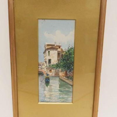 1082	SIGNED WATERCOLOR OF CANAL SCENE FRAMED & MATTED, APPROXIMATELY 11 1/2 IN X 18 1/2 IN OVERALL
