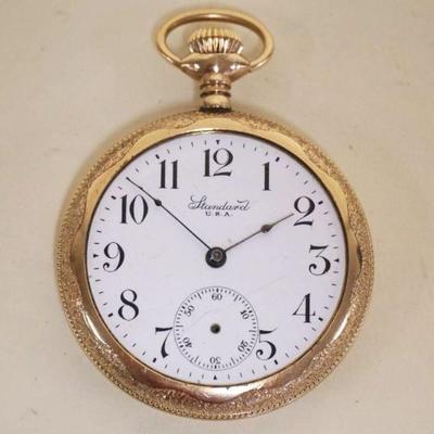 1156	STANDARD POCKET WATCH, 20 YEAR GOLD CASE, MISSING CRYSTAL & SECOND HAND, FOR PARTS OR RESTORATION
