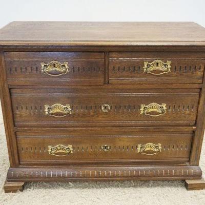1102	ANTIQUE SOLID OAK 4 DRAWER CHEST, APPROXIMATELY 42 IN X 20 IN X 38 IN HIGH
