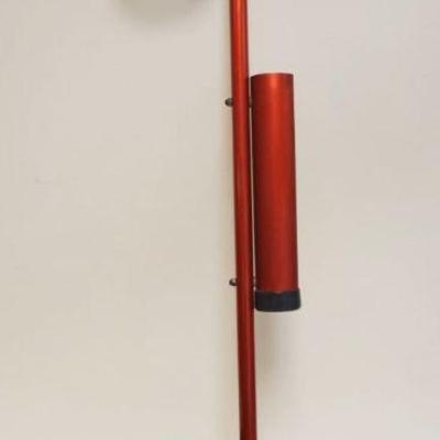 1238	UNUSUAL ALUMINUM RED ANODIZED CANE/GOLF CLUB & BALL HOLDER W/POINTED GROUNDING TIP, APPROXIMATELY 36 IN HIGH
