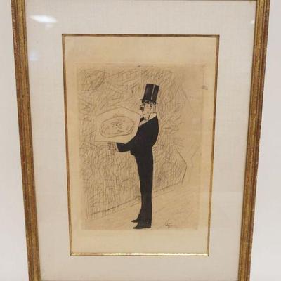 1221	ARTIST SIGNED ETCHING OF GENTLEMAN W/TOP HAT, APPROXIMATELY 15 IN X 20 IN

