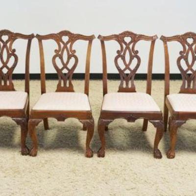 1146C	SET OF 6 MAHOGANY STYLE BALL & CLAW FOOT CHAIRS, 2 ARM & 4 SIDE, SOME STAINING ON UPHOLSTERY
