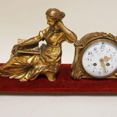 1149	FRENCH GILT METAL CLOCK & FIGURE CLOCK FACE MARKED STEWART & CO NEW YORK FRANCE, MOVEMENT STAMPED PH BLONDE 70 RD ANGOULLME PARIS,...