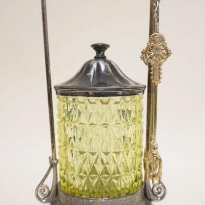 1061	VICTORIAN PICKLE CASTER, SILVERPLATE W/VASELINE GLASS INSERT, MERIDEN SILVERPLATE, APPROXIMATELY 12 1/2 IN HIGH
