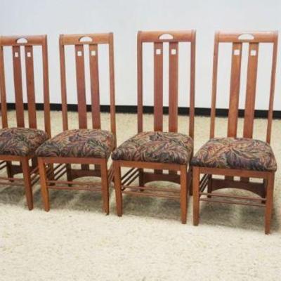 1027	SET OF 6 CANAL DOVER SOLID CHERRY MISSION STYLE HIGH BACK DINING CHAIRS, 2 ARM & 4 SIDE

