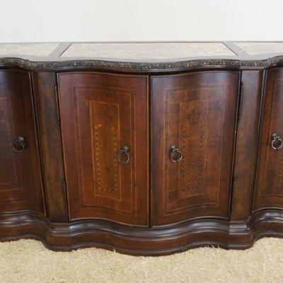 1132	SIDEBOARD W/INSET MARBLE TOP, BANDED & INLAID DRAWERS, APPROXIMATELY 83 IN X 22 IN X 38 IN HIGH
