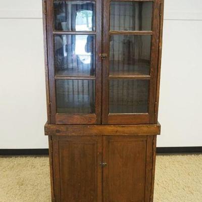 1094	PINE COUNTRY KITCHEN CUPBOARD W/2 GLASS DOORS OVER 2 WOOD DOORS, APPROXIMATELY 34 IN X 13 IN X 77 IN HIGH

