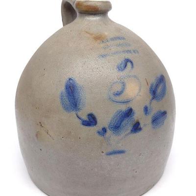3 Gal. A J Buttler Blue Decorated Stoneware Jug