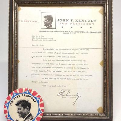 1960 Dated John Kennedy Letter w/ Button