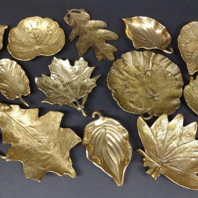 15 VA Metalcrafters Brass Leaf Trinket Dishes