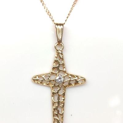 14k Diamond Cross Pendant Necklace (2.38g)