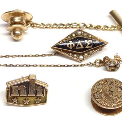 10k Gold Fraternal Pin, Button & 'NH' Pin (5.56g)