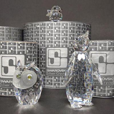 5 Swarovski Penguins & Owl Crystal Figurines