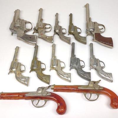 12 Vintage Hubley Toy Cap Guns & Revolvers