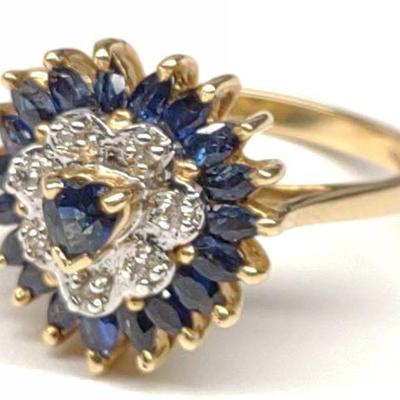 14k Diamond & Sapphire Heart Ring sz 6 (3.72g)