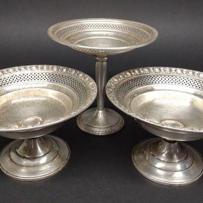 3 Sterling Silver Weighted Pedestal Bowls (526g)