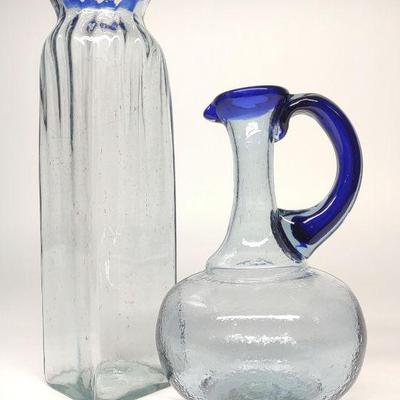 Two Mexican Art Glass Vase & Pitcher
