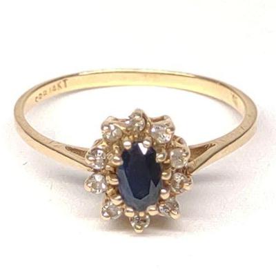 14k Sapphire & Diamond Cluster Ring sz 6.25