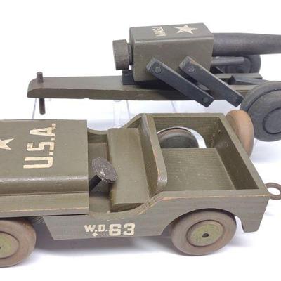 1940s Wood Commando Jeep & 75mm Cannon Toys