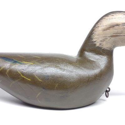 Contemporary Hollow Carved Black Duck Decoy