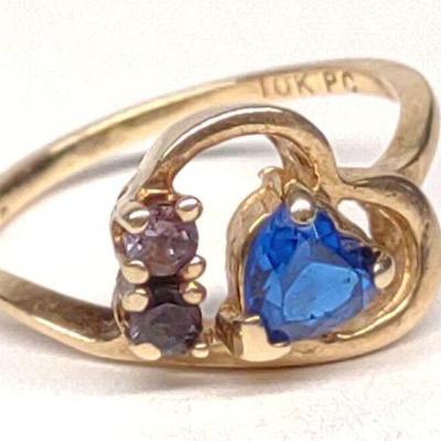 10k Gold Blue Heart Stone Ring sz 5.5 (2.21g)