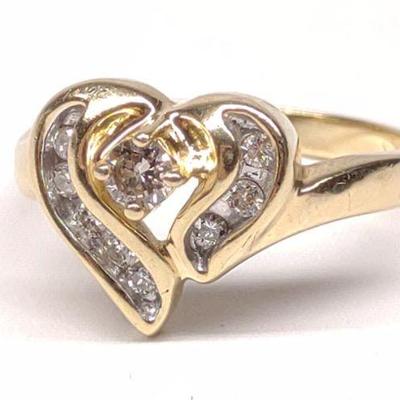 14k 0.25 CTW Diamond Heart Ring sz 6.75 (3.45g)