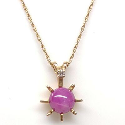 14k Syn Pink Star Sapphire Pendant Necklace 2.16g
