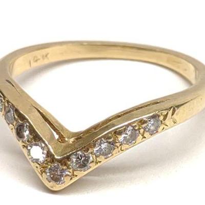 14k Gold & Diamond Chevron Ring sz 6 (2.55g)