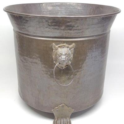 Large Hammered Copper Claw Foot Cache Pot