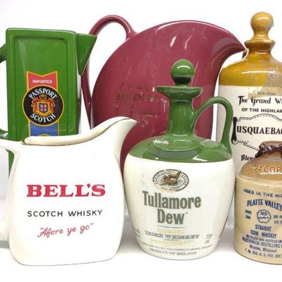 6 Vintage Whiskey Advertising Pitchers & Decanter